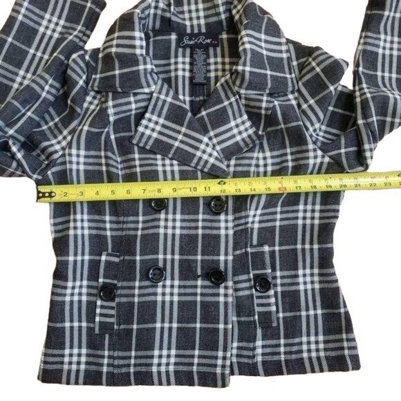 Susie Rose Womens Black & White Plaid Double-Breasted Peacoat Jacket - Picture 2 of 6